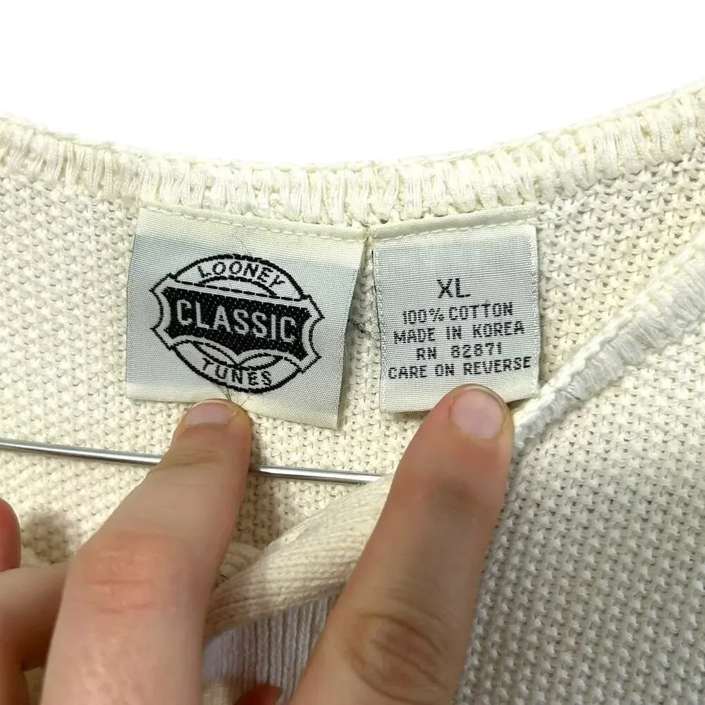 Looney Tunes Classic Bugs Bunny Embroidered Waffle Knit Top Vintage Mens Sz XL